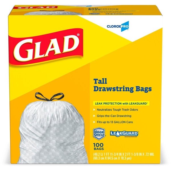 Glad 13 gal Strong Tall Kitchen Trash Bags - Box of 100 - Case of 400 CLO78526CT